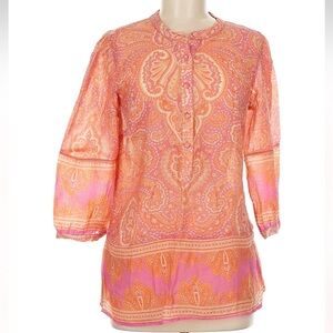 New York & Company Orange and Pink Paisley Button-Front Tunic